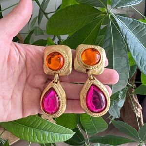Vintage Gold and Pink Statement Earrings